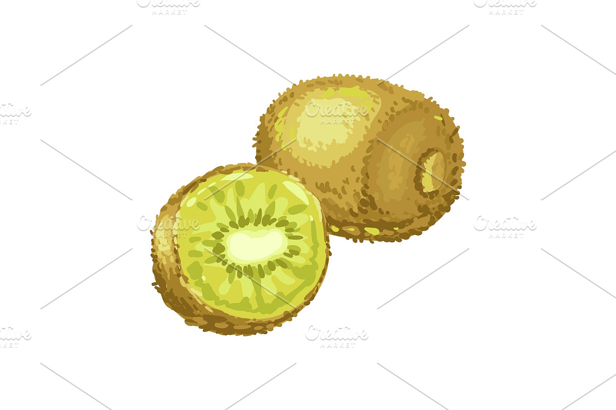 Illustration of ripe kiwi and slice. in Illustrations - product preview 8