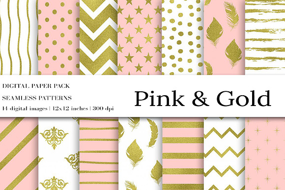 Pink Gold Digital Paper in Patterns - product preview 3