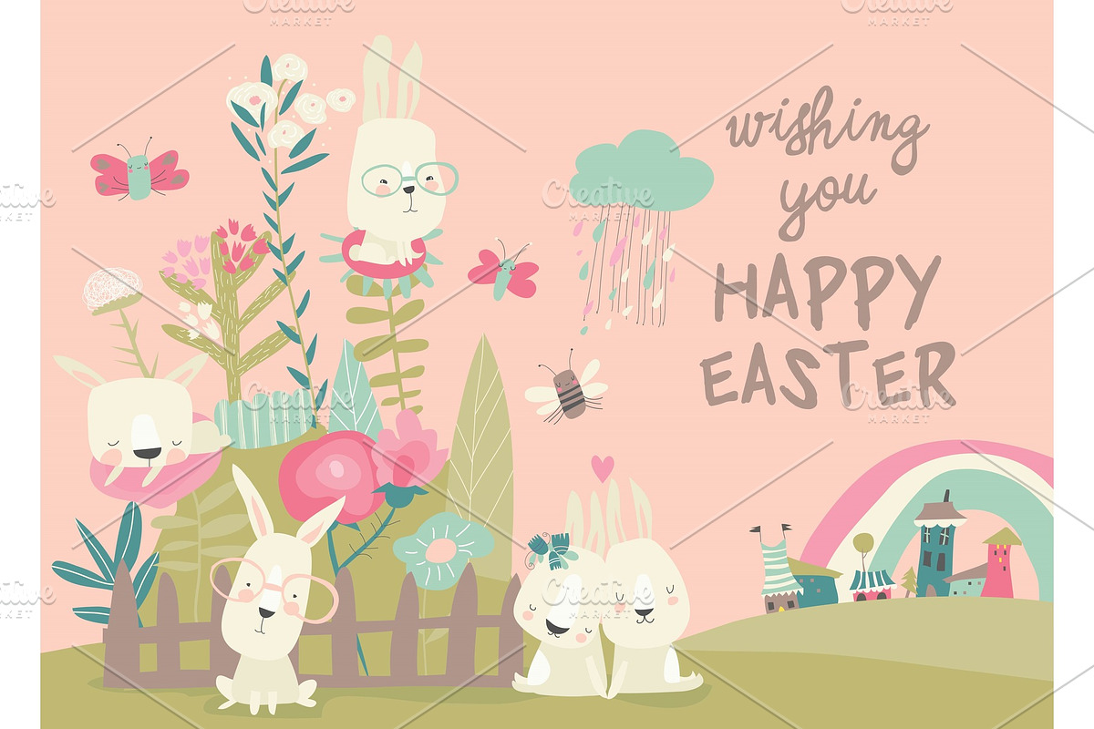 Cute cartoon bunny with Easter eggs in Objects - product preview 8