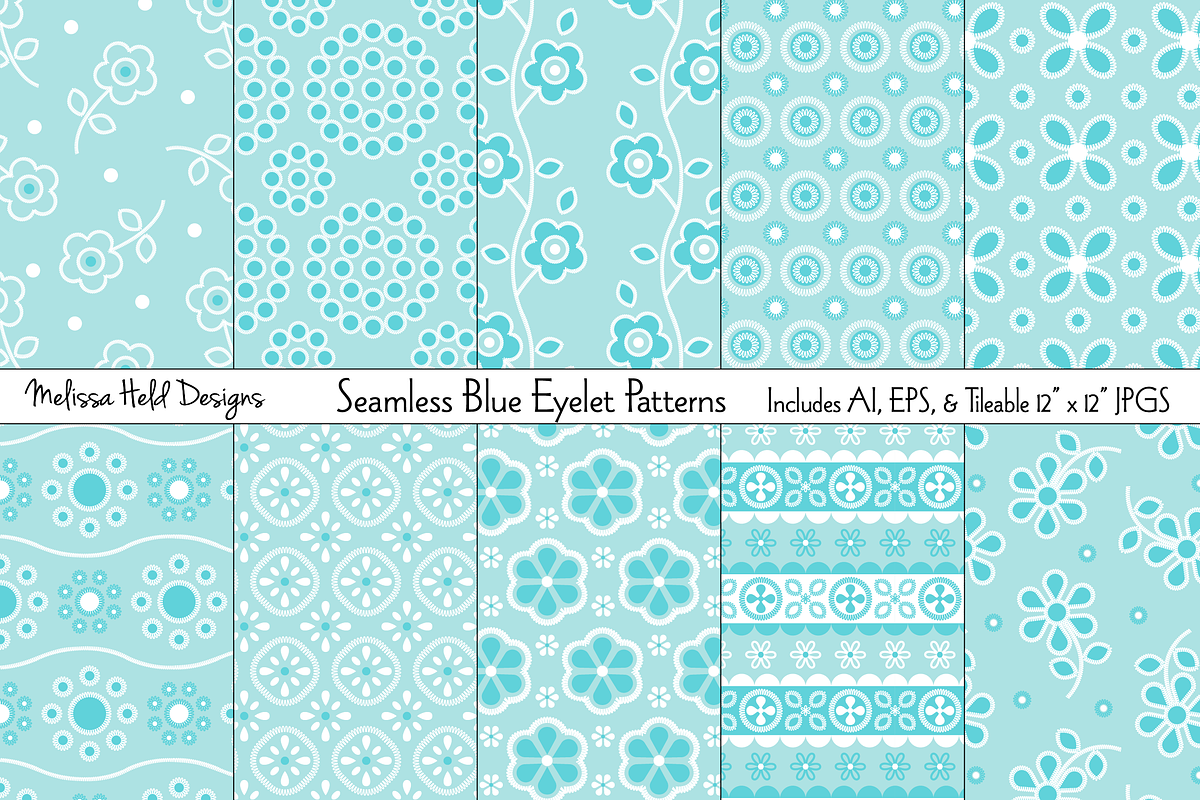 Seamless Blue Eyelet Patterns in Patterns - product preview 8