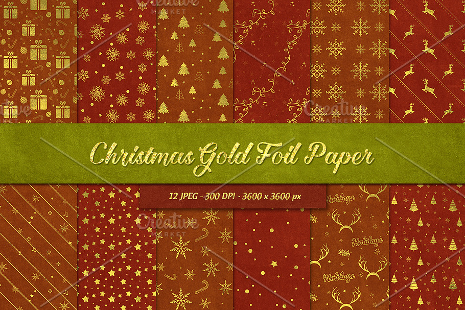 12 Christmas Gold Foil Papers