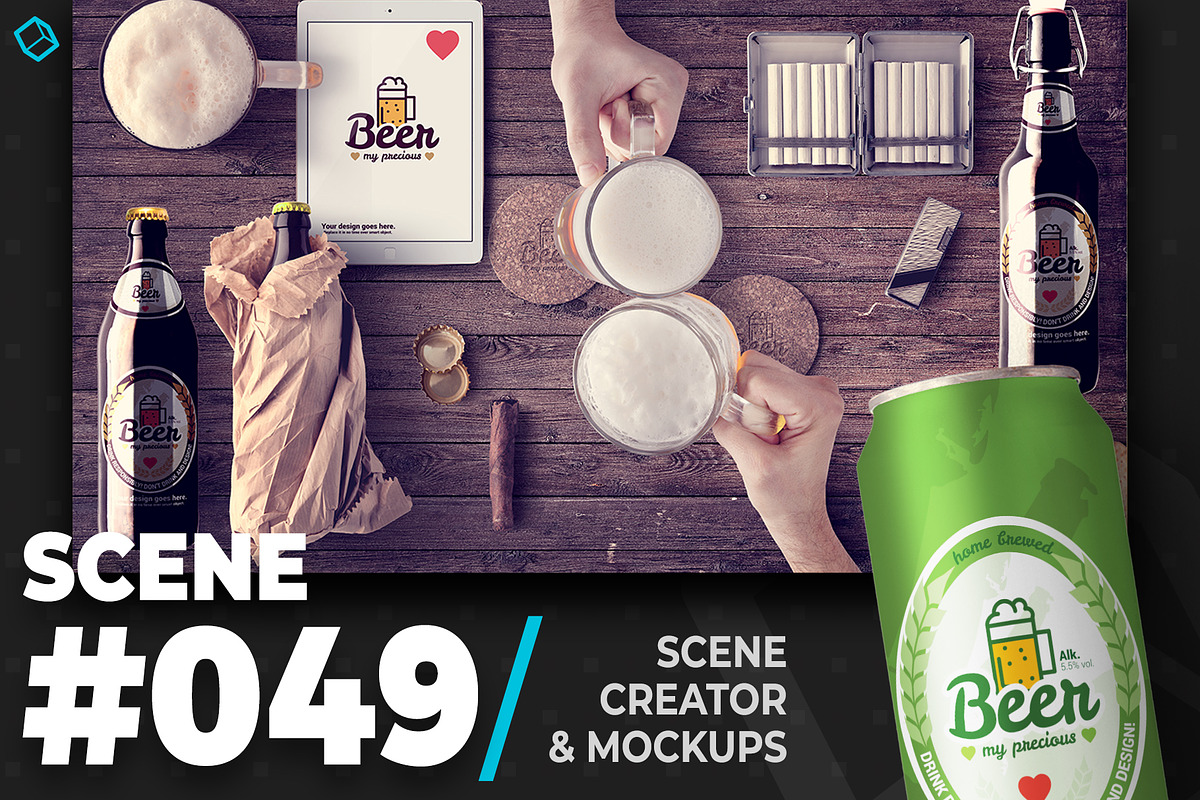 Toasting Mugs On Wooden Background in Scene Creator Mockups - product preview 8