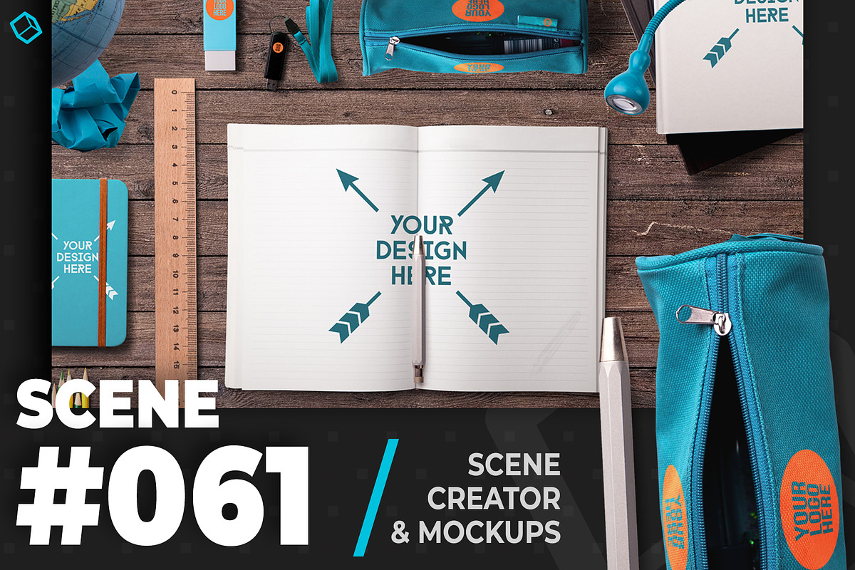 Back To School Blue School Supplies in Scene Creator Mockups - product preview 8