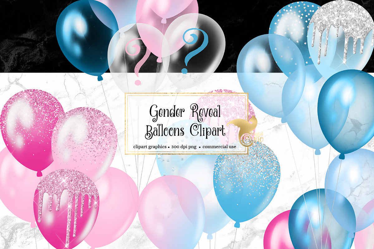 Gender Reveal Balloons Clipart in Illustrations - product preview 8