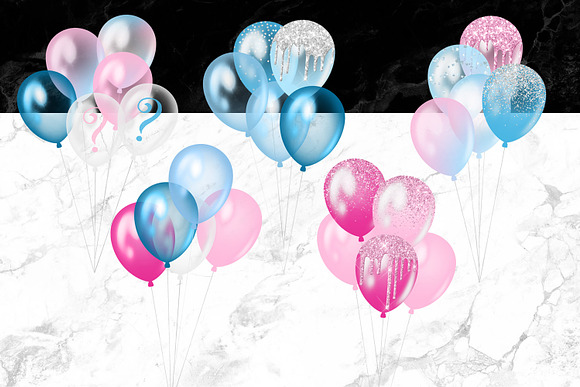 Gender Reveal Balloons Clipart in Illustrations - product preview 2