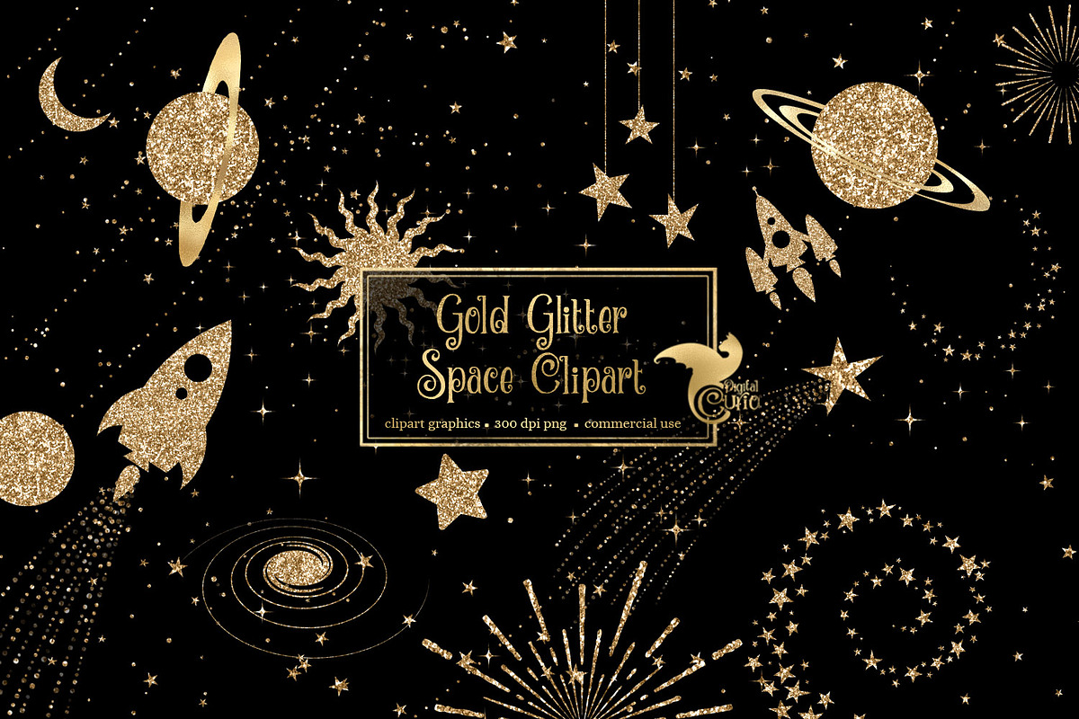 Gold Glitter Space Clipart in Illustrations - product preview 8