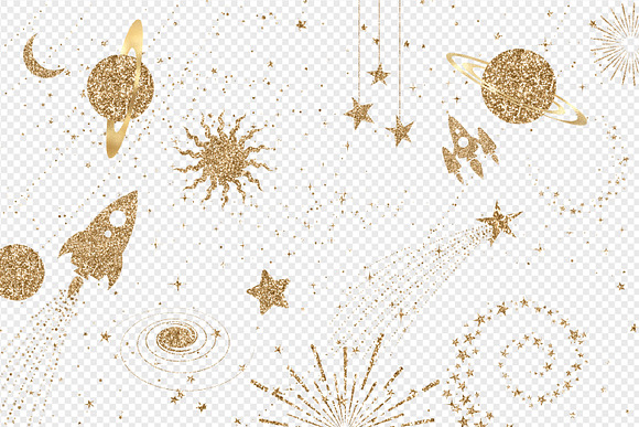 Gold Glitter Space Clipart in Illustrations - product preview 1