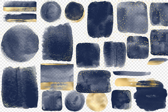 Navy and Gold Watercolor Elements in Objects - product preview 2