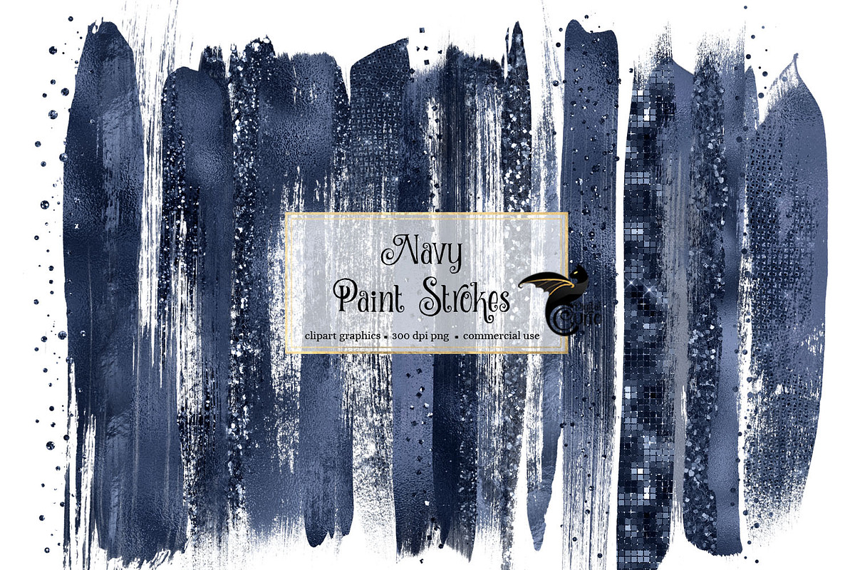 Navy Blue Brush Strokes Clipart in Objects - product preview 8