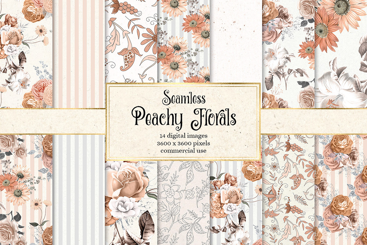 Peachy Floral Digital Paper in Patterns - product preview 8