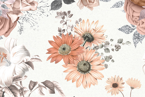 Peachy Floral Digital Paper in Patterns - product preview 1
