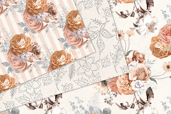 Peachy Floral Digital Paper in Patterns - product preview 2
