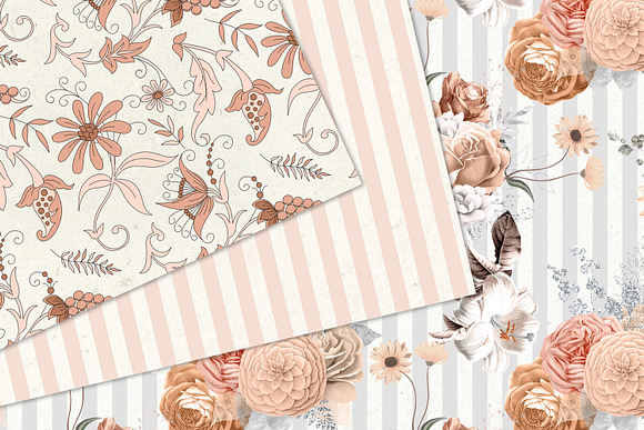 Peachy Floral Digital Paper in Patterns - product preview 3