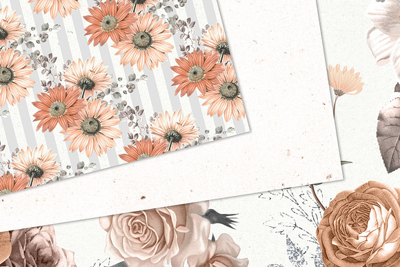 Peachy Floral Digital Paper in Patterns - product preview 5