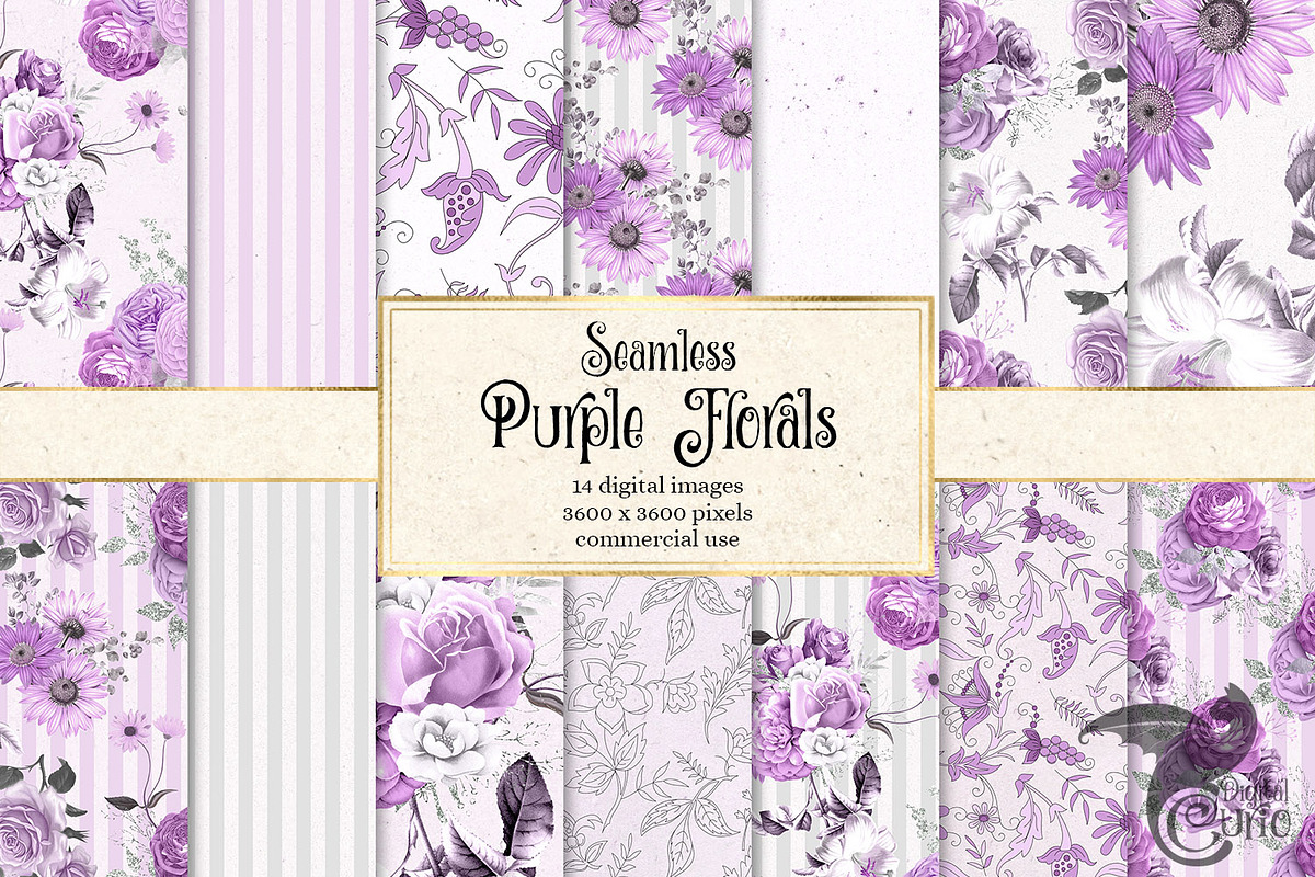 Purple Floral Digital Paper in Patterns - product preview 8