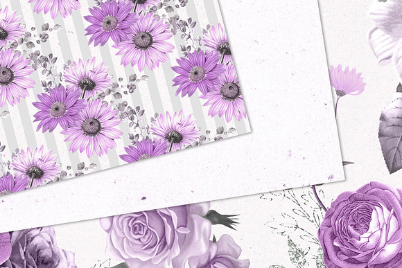 Purple Floral Digital Paper in Patterns - product preview 1
