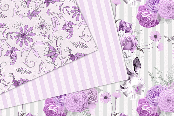 Purple Floral Digital Paper in Patterns - product preview 2