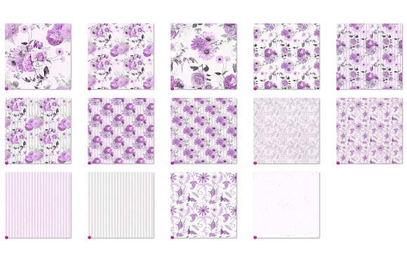 Purple Floral Digital Paper in Patterns - product preview 4