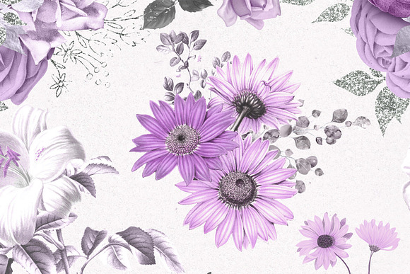 Purple Floral Digital Paper in Patterns - product preview 5
