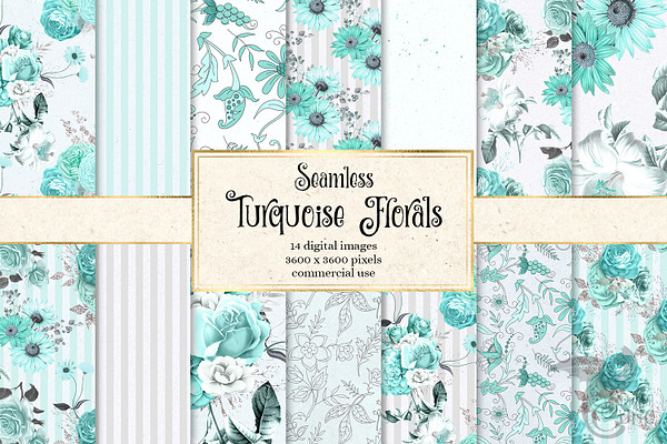 Turquoise Floral Digital Paper