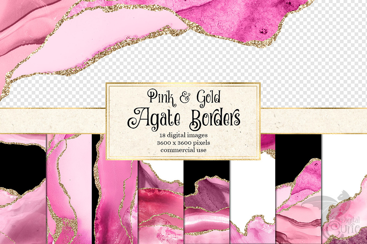 Pink & Gold Agate Borders in Textures - product preview 8