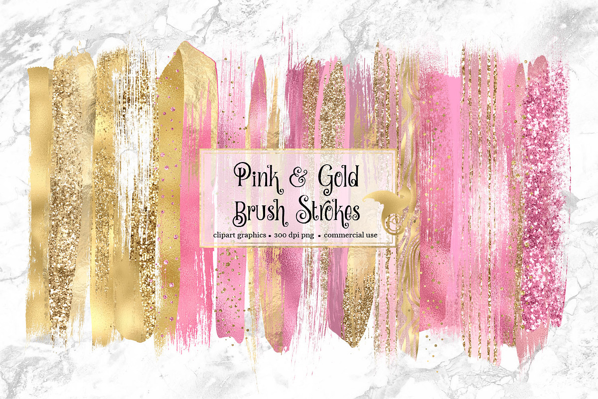 Pink and Gold Brush Strokes Clipart in Illustrations - product preview 8