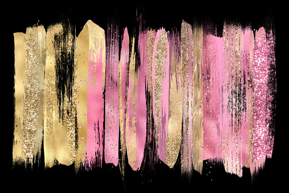 Pink and Gold Brush Strokes Clipart in Illustrations - product preview 1