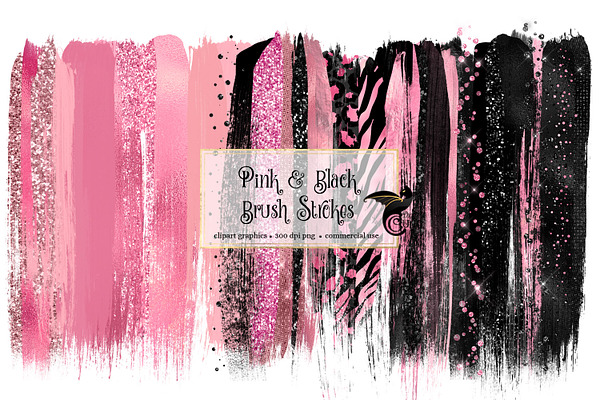 Pink and Black Brush Strokes Clipart