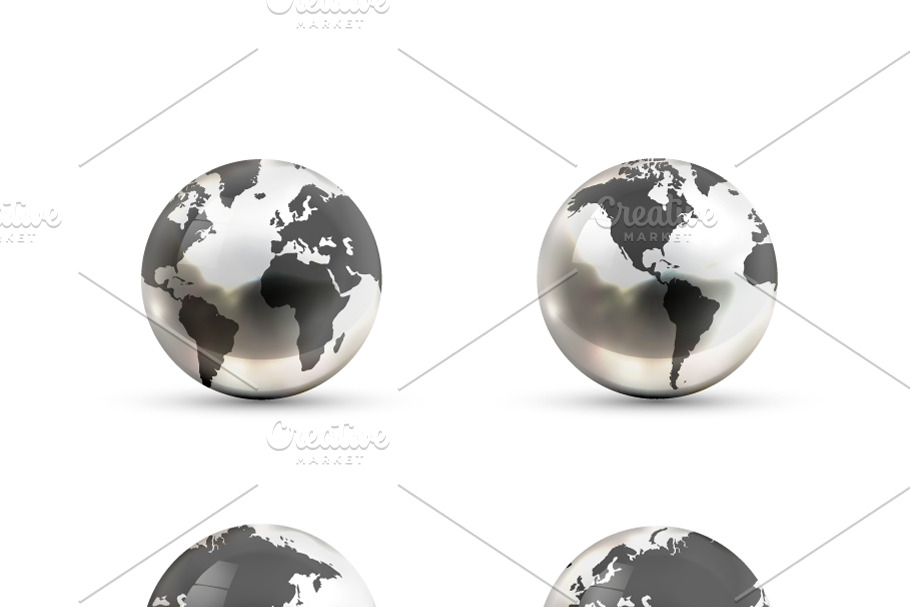 Metallic Earth globes icons in Objects - product preview 8