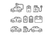 Electric Car Icons Set on White