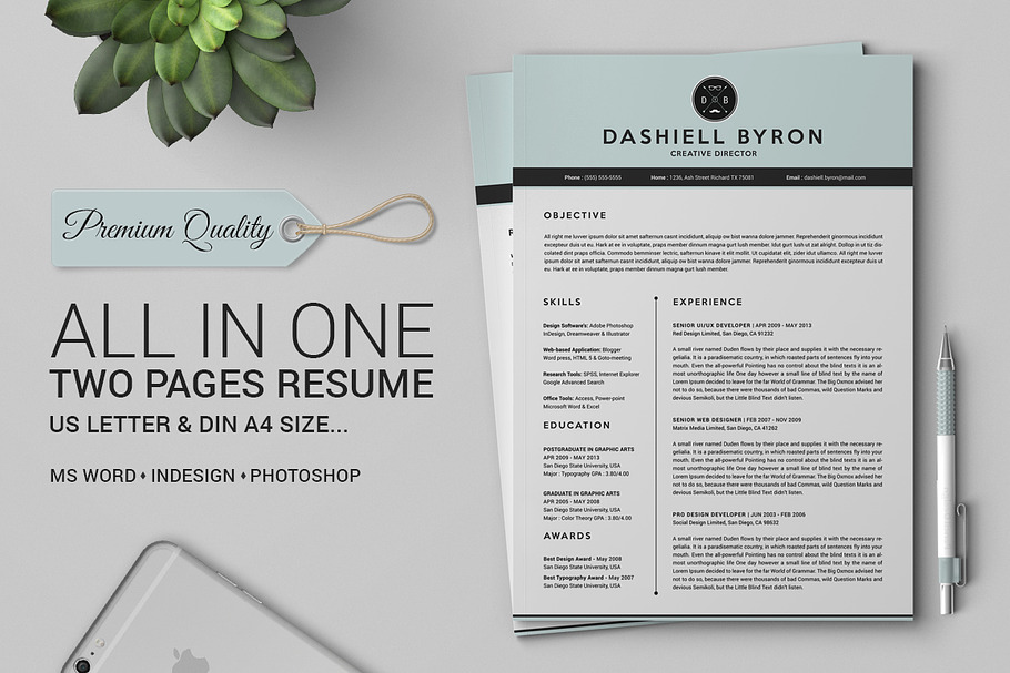 All in One Two Pages Resume Pack in Letter Templates - product preview 8