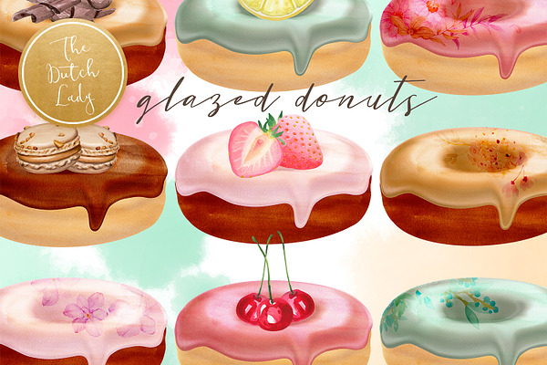 Glazed Decorated Donuts Clipart Set