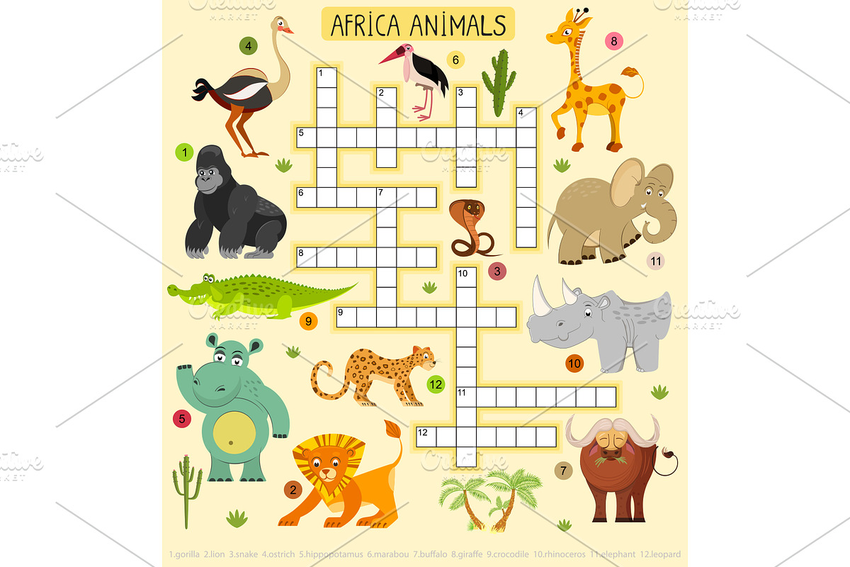 African animals vector crossword in Illustrations - product preview 8