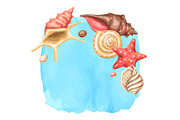 Background with seashells. Tropical