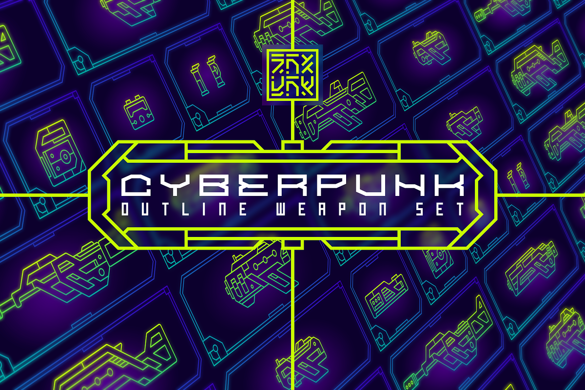 Cyberpunk Outline Weapon Set in Icons - product preview 8