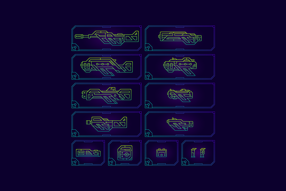 Cyberpunk Outline Weapon Set in Icons - product preview 1