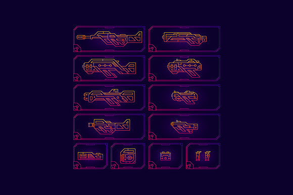 Cyberpunk Outline Weapon Set in Icons - product preview 2
