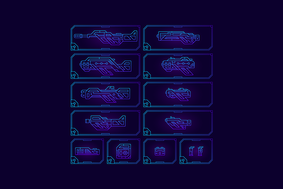 Cyberpunk Outline Weapon Set in Icons - product preview 3