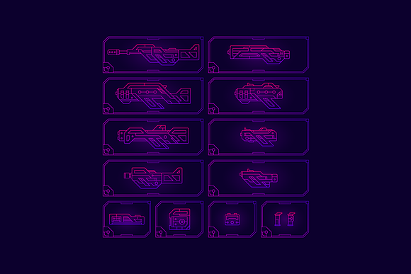 Cyberpunk Outline Weapon Set in Icons - product preview 4