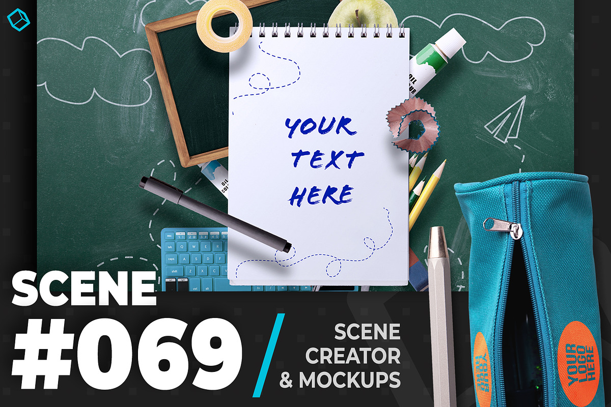 Back To  School Green Chalkboard in Scene Creator Mockups - product preview 8