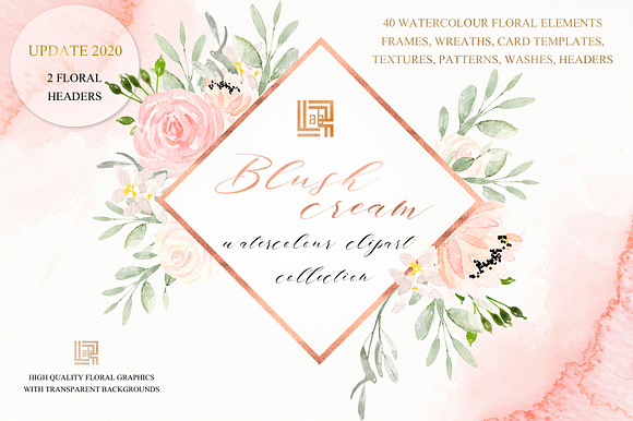 Blush cream flowers. Watercolor in Illustrations - product preview 18