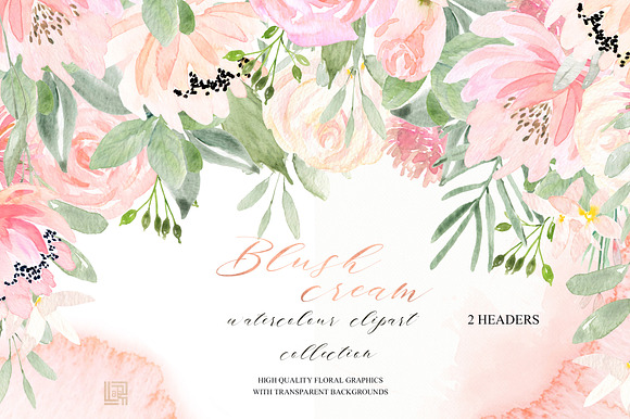Blush cream flowers. Watercolor in Illustrations - product preview 20