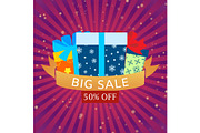 Big sale with colorful wrapped gift