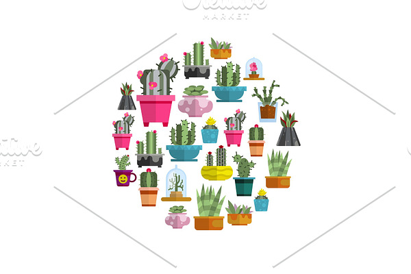 Cartoon cactuses and succulents in