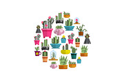 Cartoon cactuses and succulents in