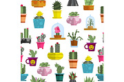 Cartoon cactuses and succulents