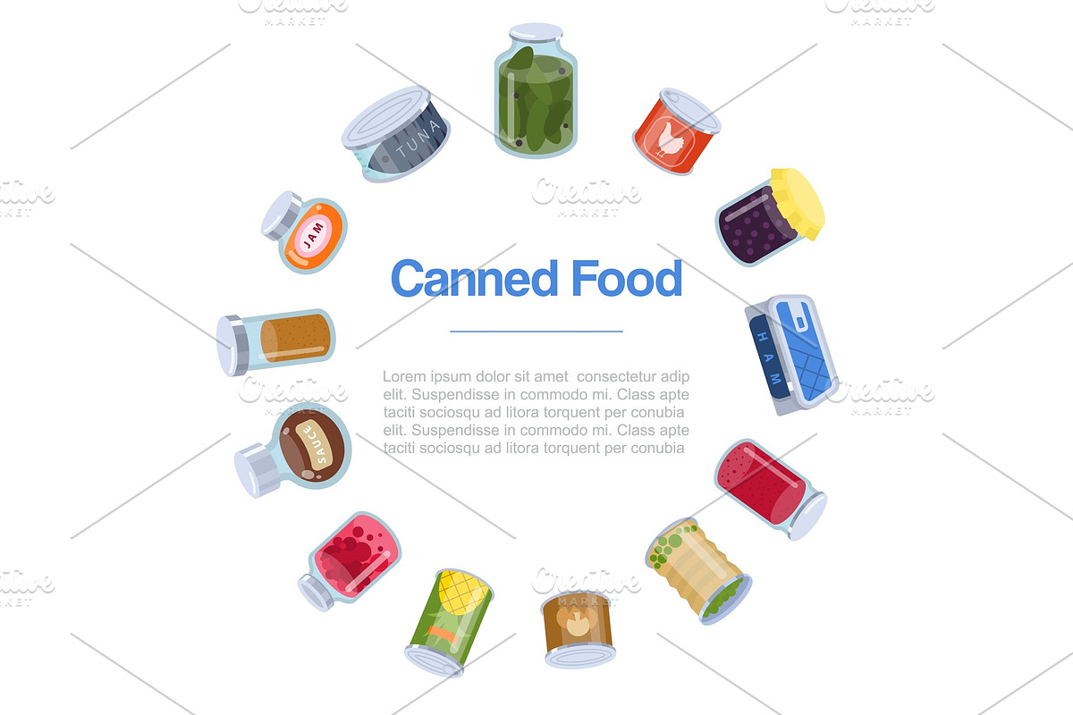 Canned food goods in circle poster in Illustrations - product preview 8