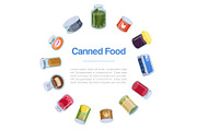 Canned food goods in circle poster