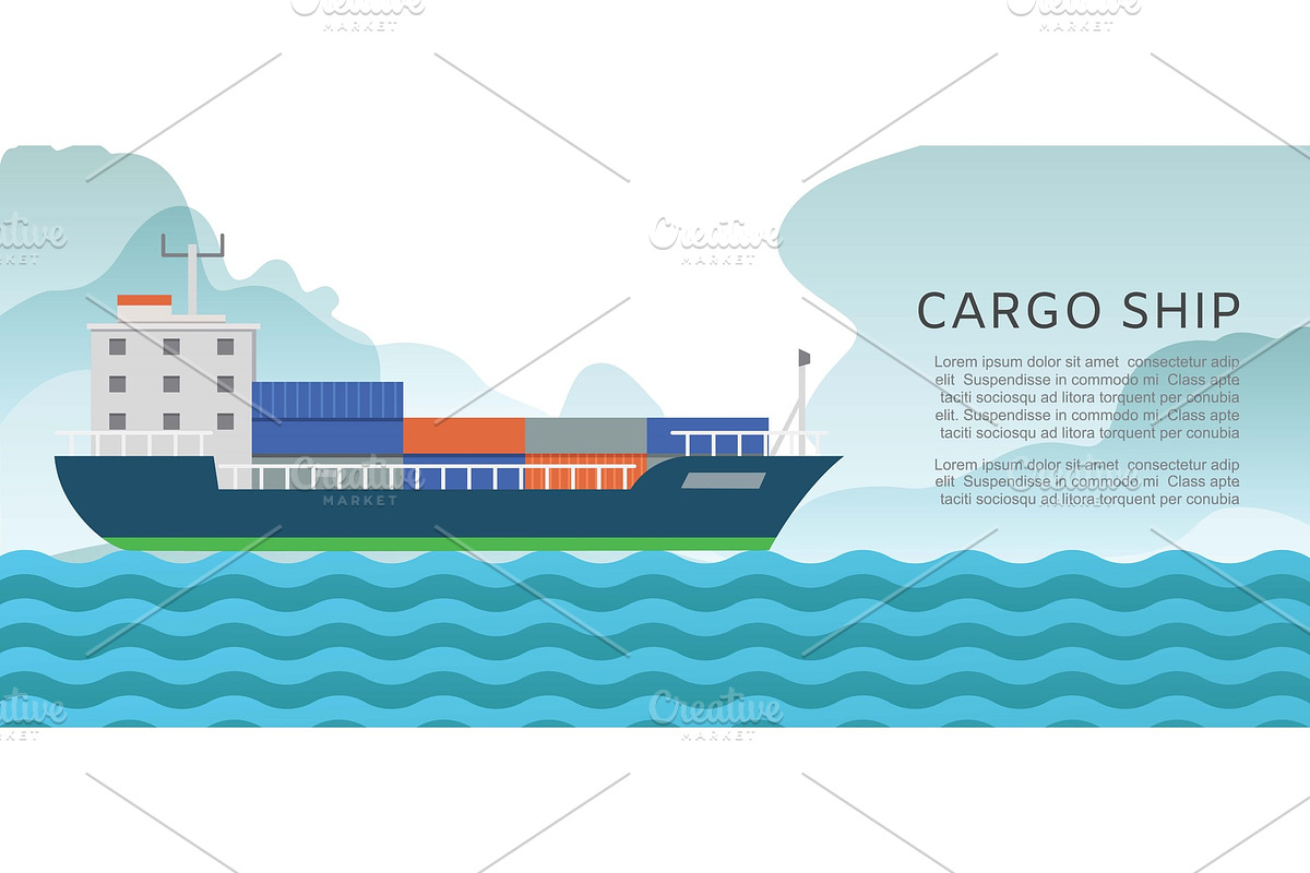 Cargo container sailing ship cartoon in Illustrations - product preview 8