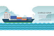 Cargo container sailing ship cartoon